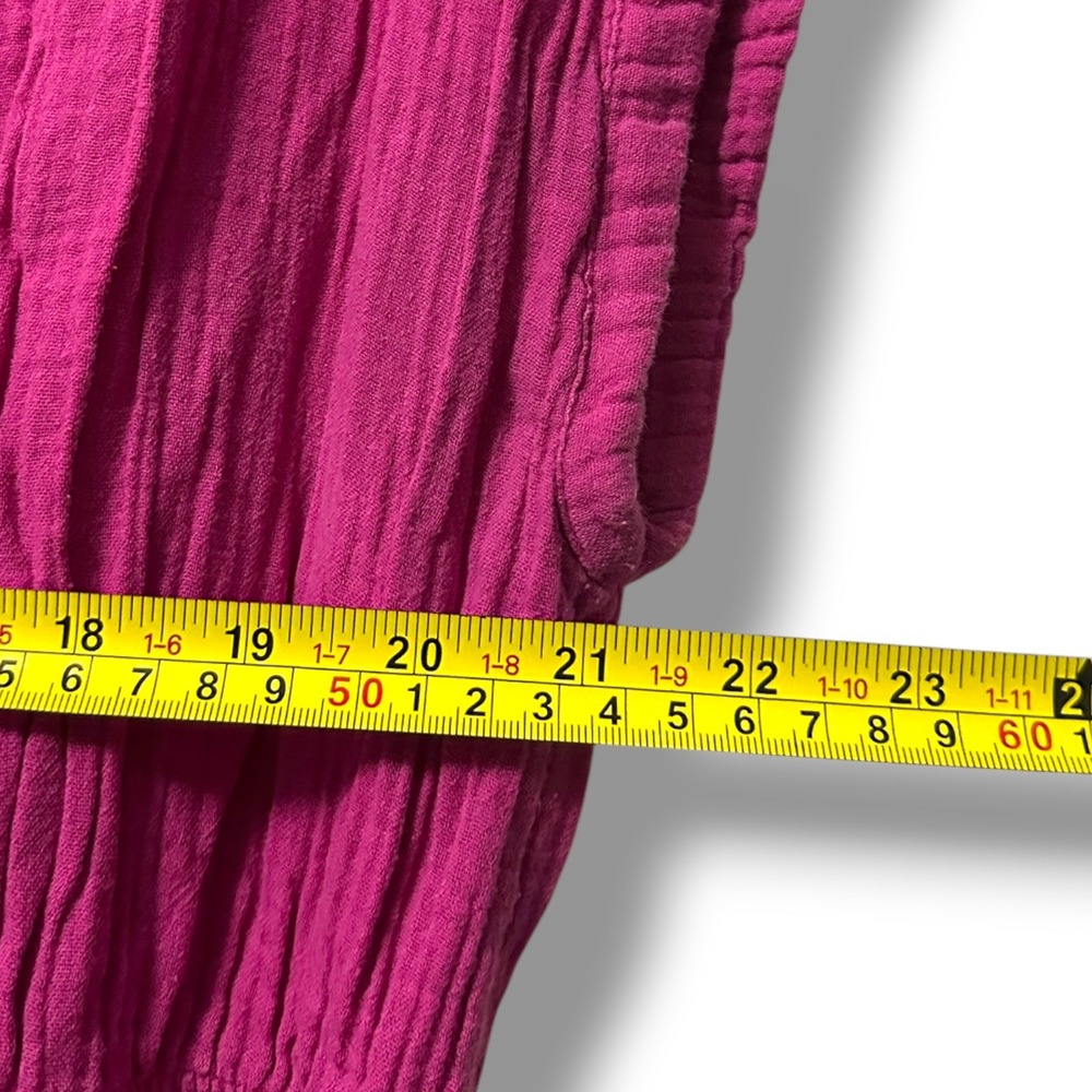 Gap Crinkle Gauze Tiered V-Neck Dress Cotton Pockets Fuschia Pink L - Picture 10 of 11